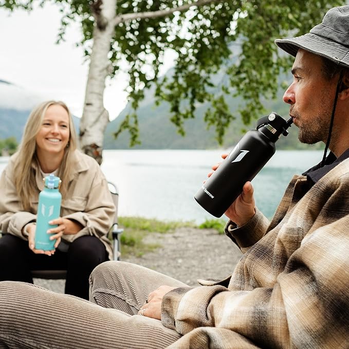 Super Sparrow Insulated Water Bottle - 17 Oz / 25 Oz / 32 Oz - Standard Mouth FlipFlow Flask - BPA Free, Leak Proof Drink Bottle- Ergonomic Straw Water Bottles for Work, Gym, Travel, Sports