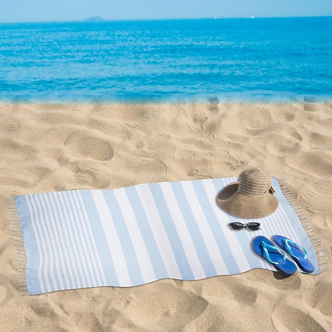 Urban Villa (Set of 6, 36x72 Inches Turkish Beach Towel Oversized Absorbent Extra Large - Sand Free Quick Dry Bath Towels - Lightweight Travel Cruise Camping Spa Towels - Light Blue