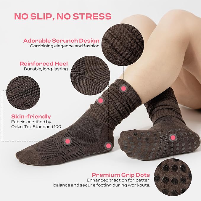 CoolMate Pilates Socks with Grips for Women, Yoga Socks, Crew Non Slip Women for Workout, Barre, Pilates Gifts