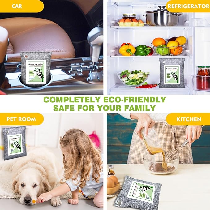 Activated Charcoal Odor Absorber for Strong Odor in Basement, Car, Closet, Shoe, 3 Pack Bamboo Charcoal Air Purifying Bags Deodorizer Odor Eliminator for Home