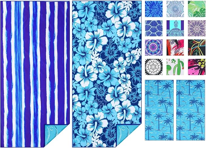 2 Pack Microfiber Thin Beach Towel Lightweight 71x32 Oversized Extra Large Sand Free Towels Quick Dry for Travel Pool Yoga Gym Sports Beach Accessories Vacation Essential Gift