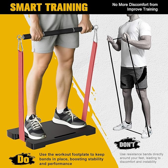 Resistance Band Workout Footplate - Non-Slip Wooden Fitness Board, Exercise Platform for Full-Body Home Gym, Strength Training, Stretching, Flexibility and Balance