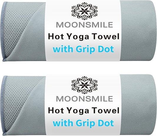 MOONSMILE 2 Pack Hot Yoga Mat Towels with Grip Dot,Yoga Mat Towels for Hot Yoga Non Slip,Soft Suede Microfiber Cover,Absorbent Pilates Exercise Accessories