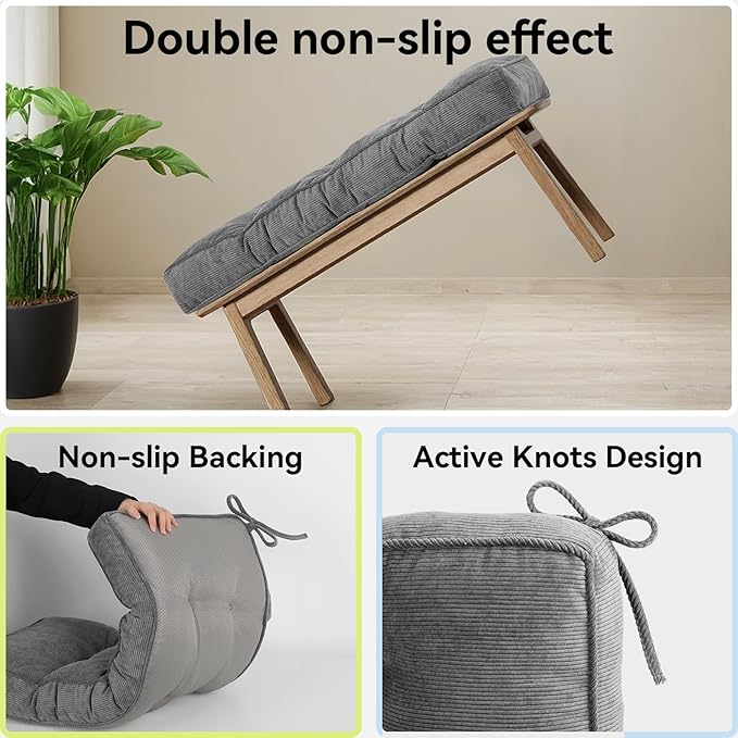 Detiblue Bench Cushion for Indoor Furniture，36x14x4Inch Tufted Bench Seat Cushion with Non-Slip, Comfortable and Durable for Shoe/Entryway/Storage with Cushion（Elita Gray）