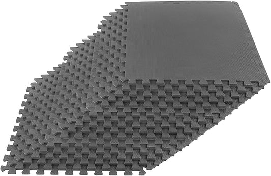 EVA Foam Mat Tiles 18-Pack - 72 SQ FT of Interlocking Padding for Garage, Playroom, or Gym Flooring - Workout Mat or Baby Playmat by Stalwart (Gray)