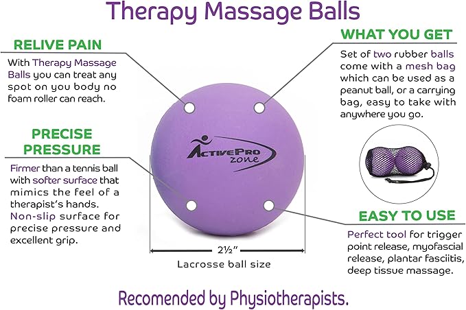 Therapy Massage Ball - Instant Muscle Pain Relief. Proven Effective for Myofascial Release, Deep Tissue Pressure, Yoga & Trigger Point Treatments. Set - 2 Lacrosse Balls W/Mesh Bag