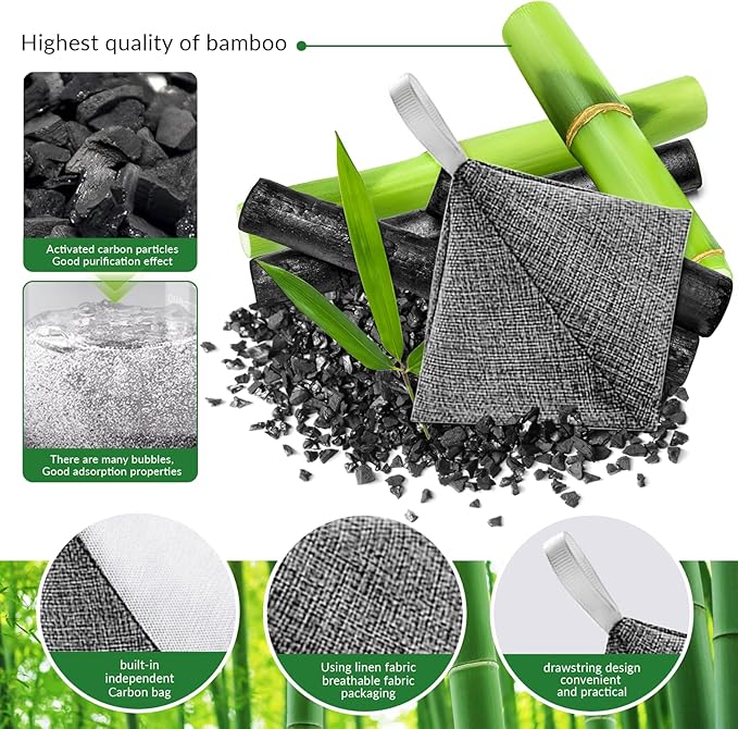 4 Pack charcoal odor absorber,Bamboo Charcoals Air Purifying Bag Charcoals Deodorizer Eliminator for Strong Odors in Car, Closet, Shoe, Basement (200G*4 Pack Triangle bag, Unscented)