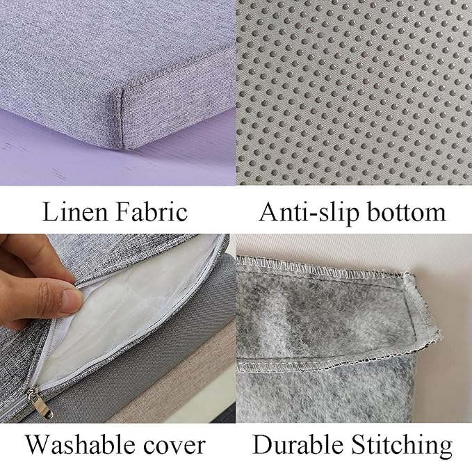 Piano Bench Cushion for Indoor Shoe Storage with Ties Non Slip Picnic Bench Pad for Kitchen Dining Table Seat 48 x 14 inch, Ash Grey