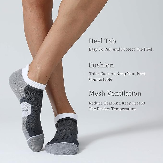 CS CELERSPORT 6 Pack Men's Running Ankle Socks with Cushion, Low Cut Athletic Tab Socks
