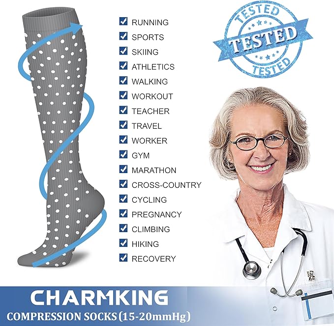 CHARMKING Compression Socks for Women & Men Circulation (8 Pairs) 15-20 mmHg is Best Support for Athletic Running,Hiking
