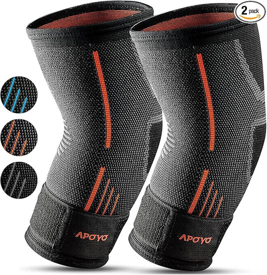 APOYO Elbow Brace for Tendonitis and Tennis Elbow, (Pair) Compression Sleeve for Arthritis, Workouts, Reduce Joint Pain During Fitness Activity (Small)