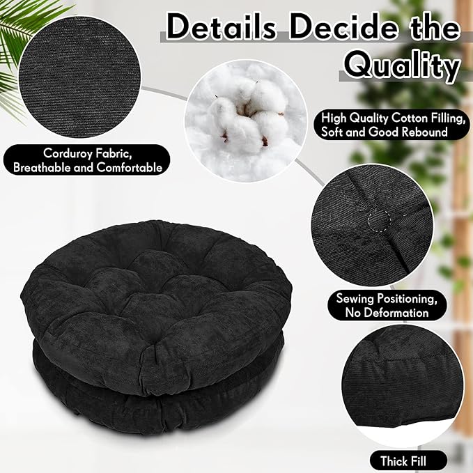 Jerify Floor Pillow Cushions 22 x 22 Inch Round Square Large Meditation Floor Pillow for Classroom Adult Meditation Picnic Party Cushion for Seating Gift Christmas(Round,Black,4 Pcs)