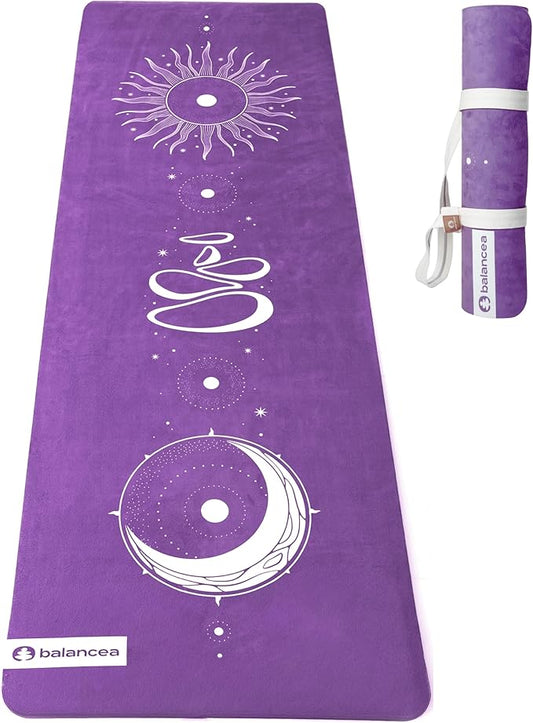 Yoga Mat 5mm Non Slip Suede & TPE - Eco-Friendly Fitness & Exercise Mat for Home Gym, Pilates, Gaiam, Hot Yoga, and Meditation - Lightweight Durable 72 x 24 inch Workout Mat for Women & Men