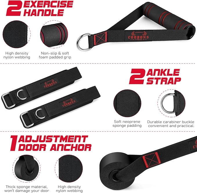 Resistance Bands with Handles, 175lb Exercise Bands for Working Out, Fitness Bands, Workout Bands with Door Anchor and Ankle Straps, Physical Therapy, Yoga, Strength Training Home Gym Equipment