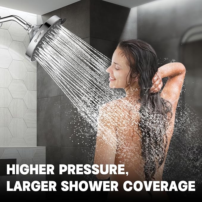 HOPOPRO 5-Mode High Pressure Shower Head - The Washington Post, NBC News, Today TV Show Recommended - High Flow Fixed Showerheads (6 Inch Chrome)