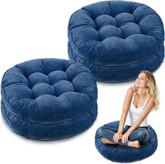 Jerify Floor Pillow Cushions 22 x 22 Inch Round Square Large Meditation Floor Pillow for Classroom Adult Meditation Picnic Party Cushion for Seating Gift Christmas(Round,Navy Blue,4 Pcs)