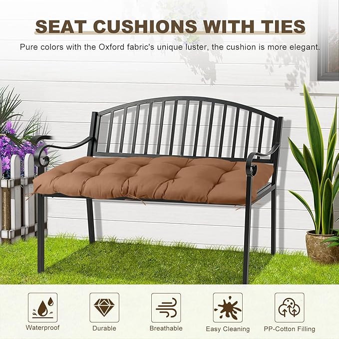 Outdoor Bench Cushion 47inches Waterproof & Fade Resistant Patio Furniture Cushions Tufted Fresh Porch Swing Lounger Loveseat Pads with Straps(Light coffee-47x20in)