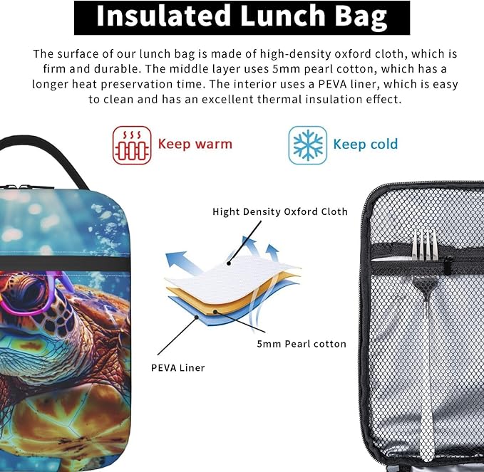 Insulated Lunch Box for Women Men, Sea Turtle Lunch Box Reusable Portable Lunch Bag Cooler Tote Waterproof Lunch Container for Office Picnic Work Travel Hiking