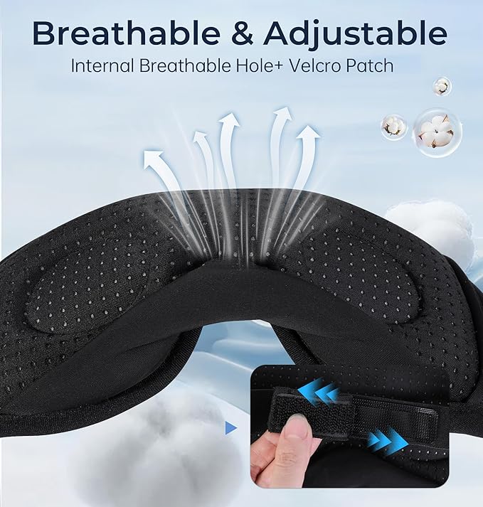 LC-dolida Bluetooth Sleep Mask with White Noise，Sleep Headphones,Bluetooth Wireless Music Eye Mask, Ideal for Travel, Night Work, Napping, Side Sleeping and Office Use for Both Men and Women(Black)