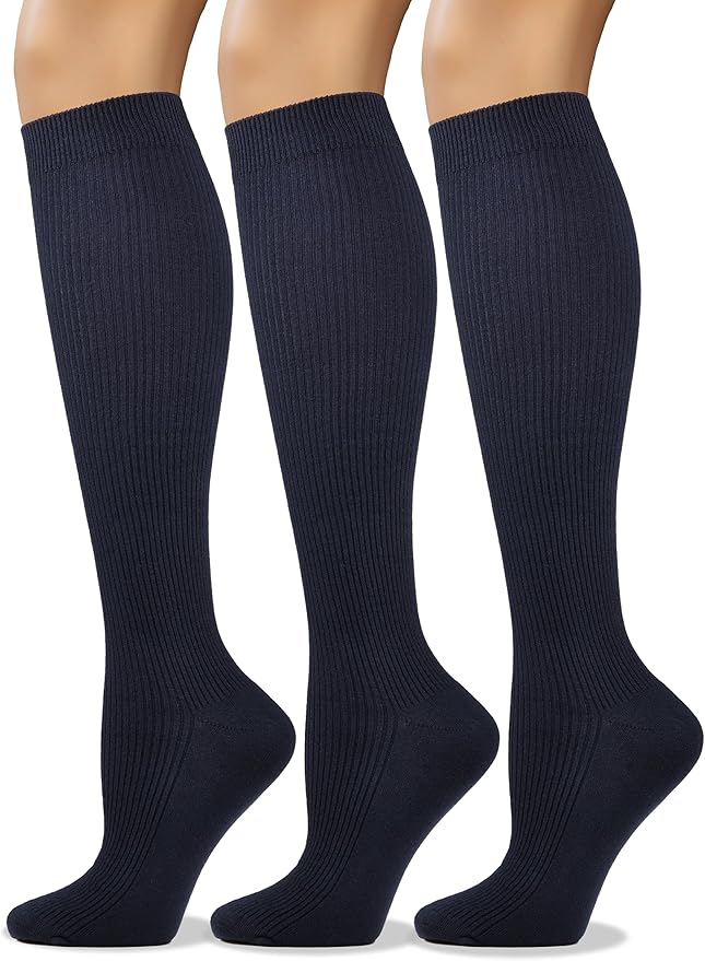 COTTON DAY Women's Soft Combed Cotton Knee High Long Calf Dress Socks Seamless Toe Black White Gray Navy Blue Brown