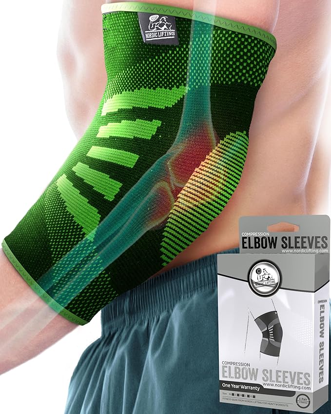 Nordic Lifting Elbow Compression Sleeves (1 Pair) for Men & Women - Support for Pain Relief, Tendonitis, Golfer’s & Tennis Elbow - Weightlifting Brace for Workout, Arm & Joint Recovery