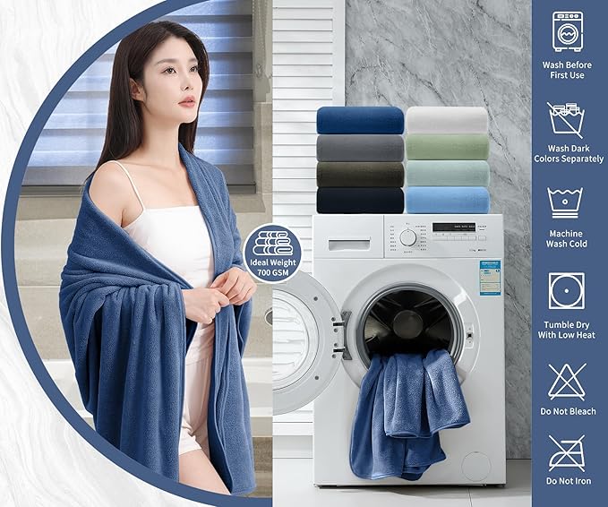 Extra Large Bath Sheet 4 Piece (35"x70")-Ultra Soft Oversized Bath Towel,Bath Sheet Towel Set for Bathroom Hotel,Highly Absorbent Quick Dry Shower Towel Set for Adults,Bathroom Towel-Navy Blue