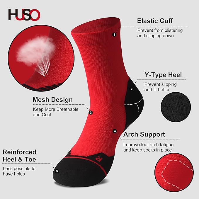 HUSO Compression Ankle Running Socks: Athletic Socks for Men Women with Cushion,Work Hiking Basketball Sport Socks 3 Pairs