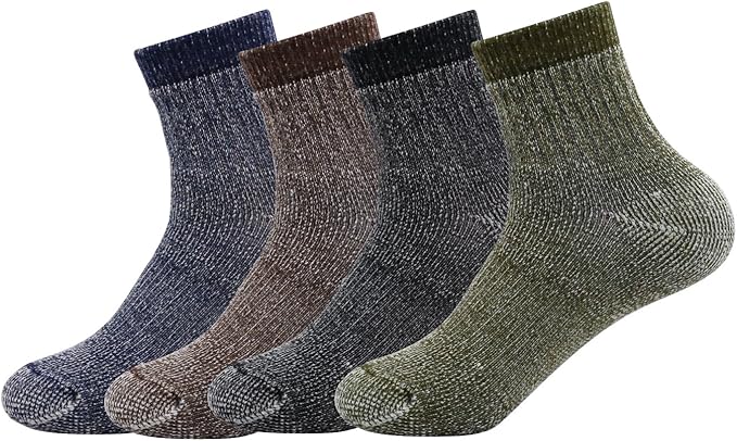 Caudblor Men's Merino Wool Hiking Socks-Thermal Warm Crew Winter Ankle for Trekking,Cycling,Multi Performance,4 Pack