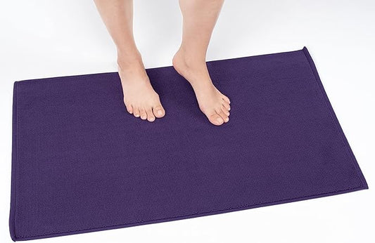 Cotton Paradise 100% Cotton Non Slip Bath Mats for Bathroom, 20x34 inch Soft Absorbent Quick Dry Machine Washable Floor Bath Mat, Purple Bath Rug
