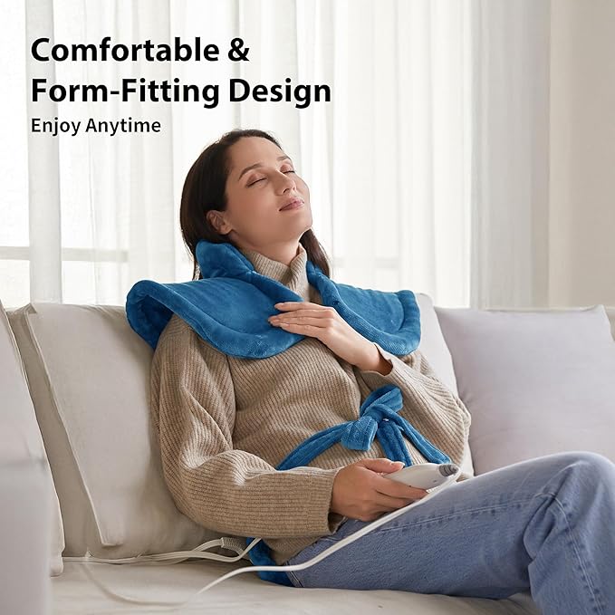 Heating Pad for Neck Shoulder and Back, Fathers Day Dad Gifts, Deeper Pain Relief and Fast Heating Weighted Heat Wrap, Birthday Gifts for Mom Men Dad Wife, ETL Certified, Blue