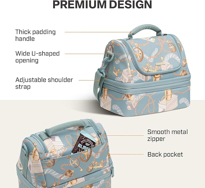 Everfun Expandable Lunch Box for Women with Container, Double Deck Lunch Bag Insulated Leakproof Large Cooler Bag with Adjustable Strap
