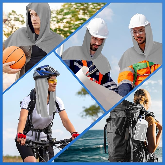 Cooling Hoodie Towels, Instant Cooling Towels for Neck and Face, UPF 50 Sun Protection, Ice Towel for Hot Weather, Head Towel for Sports, Camping, Cycling & More Activities
