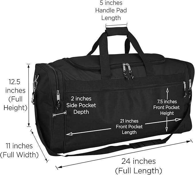 DALIX 25" Extra Large Vacation Travel Duffle Bag (Black, Grey, Navy Blue, Red, Camo)