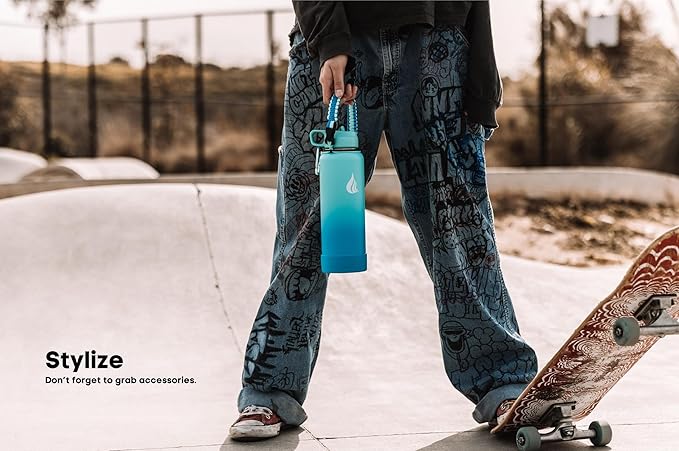 HYDRO CELL Stainless Steel Insulated Water Bottle with Straw - For Cold & Hot Drinks - Metal Vacuum Flask with Screw Cap and Modern Leakproof Sport Thermos for Adults (Teal/Blue 40oz)