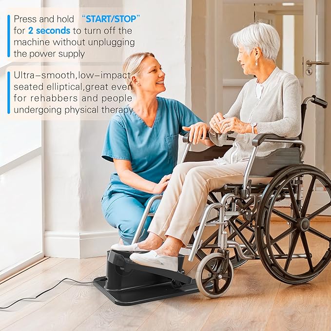 Under Desk Elliptical Machine, Mini Ellipse Leg Exerciser Electric Seated Pedal Fully Assembled Quiet Compact for Seniors Portable Stepper with Remote Control for Home