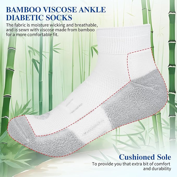 Diabetic Socks for Men,6 Pairs Ankle Mens Diabetic Socks,Diabetic Neuropathy Socks for Men 9-12