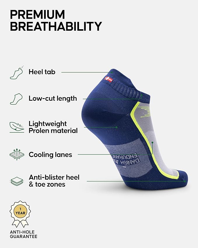 DANISH ENDURANCE Low-Cut Athletic Socks, Moisture Wicking, Men & Women, 3-Pack