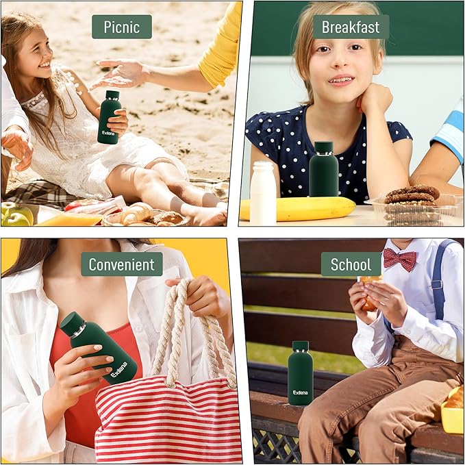 Small Water Bottle 12oz with Clip, Double Wall Stainless Steel Vacuum Small Insulated Water Bottle Keeps Drinks Cold 24 Hrs/Hot 12 Hrs for Kids Handbag School BPA Free (Emerald Green)