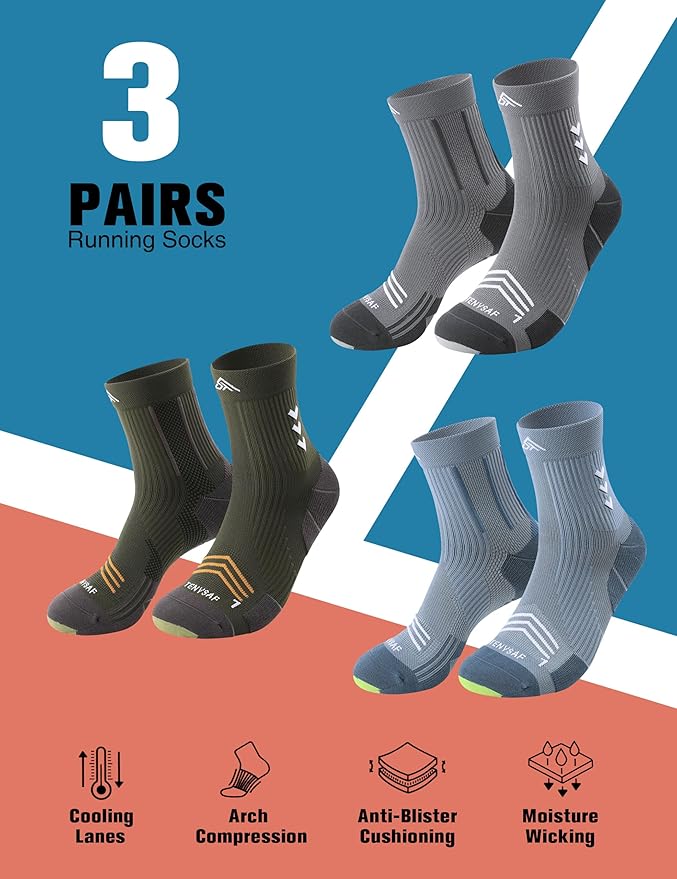 Compression Sport Running Socks: Athletic Crew Socks for Men Women Cycling Hiking Basketball Work,3 Pairs