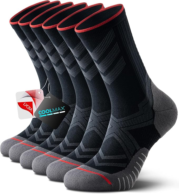 COOLMAX Performance Running Socks Men Women, Cushioned Crew Men's Athletic Socks Anti-Blister Moisture Wicking 3 Pack
