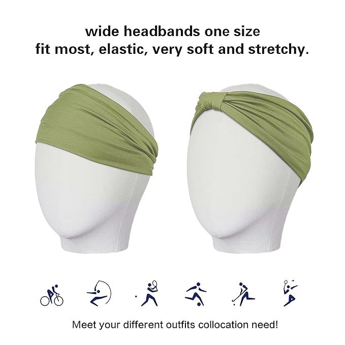 GiLi 2 Pack Wide Headbands for Women Boho African Knotted Non Slip Fashion Hair Bands Yoga Running Sports Workout Gym Head Wraps Elastic Soft Cotton Cloth Turbans Bandana for Girls(Green, Pink)