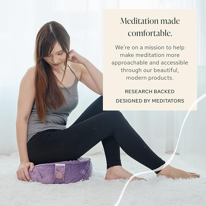 Mindful Modern Velvet Meditation Cushion | Luxe Zafu Yoga Floor Pillow Seat | Posture Support | Buckwheat Hull Filled | Large Round Cushion with Removable Washable Cover + Carry Handle