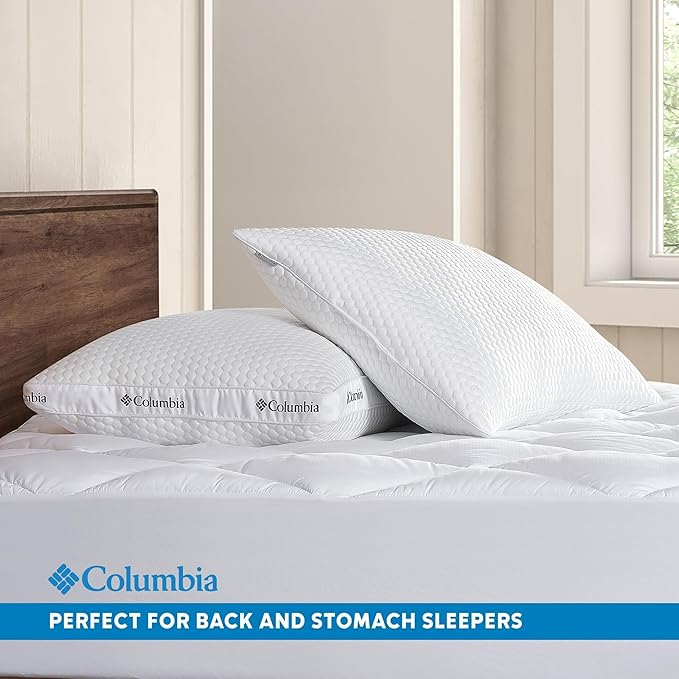 Columbia Comfort Ice Fiber Side Sleeper Down Alternative Bed Pillow with Polyester Fiberfill, Supportive Cooling Double Sided Breathable Cover (Back & Stomach Sleeper, Standard/Queen (Pack of 1))