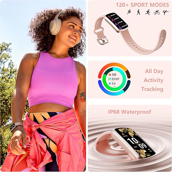 Health Fitness Tracker, Smart Watch with 24/7 Heart Rate and Blood Pressure Monitor, Activity Tracker with Blood Oxygen, 120 Sport Mode Waterproof Sleep Tracker for Women Men (Pink)