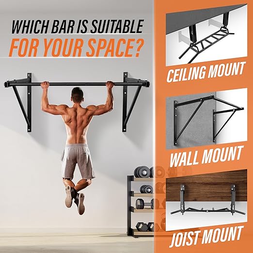 Yes4All Heavy Duty Wall Mounted Pull Up Bar – Multi-Grip Pull Ups / Pull Up Bar Ceiling Mount / Joist Mount for Home Gym