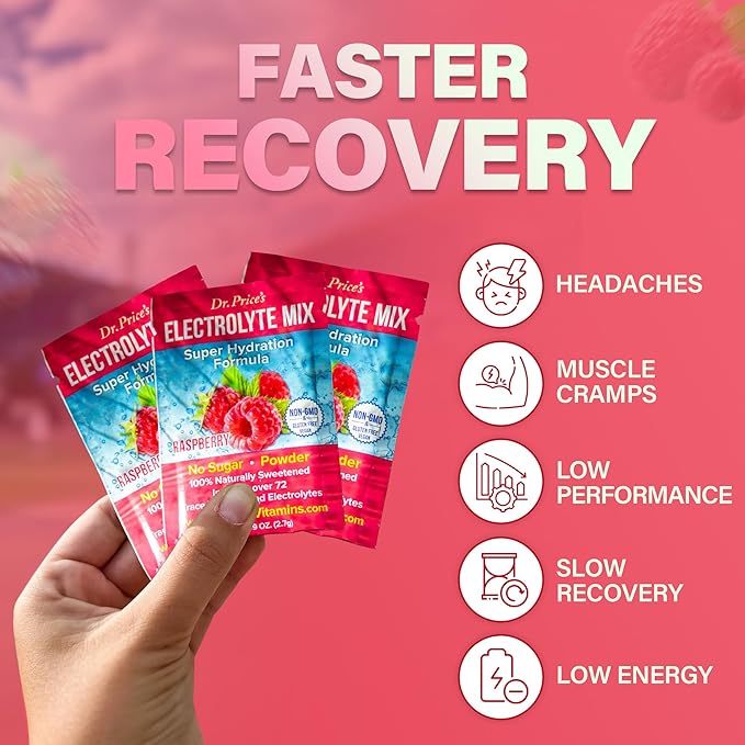Dr. Price’s Electrolyte Mix | Sugar-Free Hydration Powder with 72+ Trace Minerals | No Sugar, Fast-Dissolving Electrolytes Powder Packets | Raspberry (30 Packs)