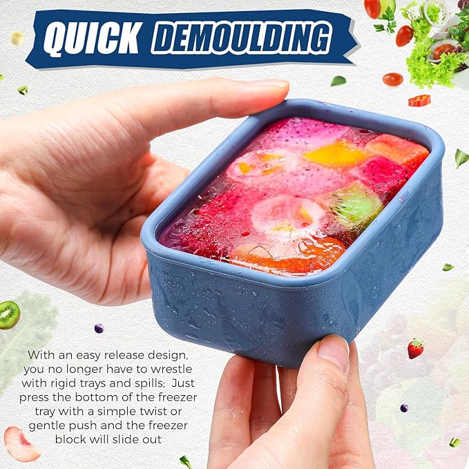 Nuogo 8 Pcs 1 Cup Silicone Freezer Containers with Lid Soup Freezer Molds Silicone Soup Containers Rectangle Trays Reusable Food Preserving Tray Ice Trays for Soups Sauces Stews(Dark Blue)