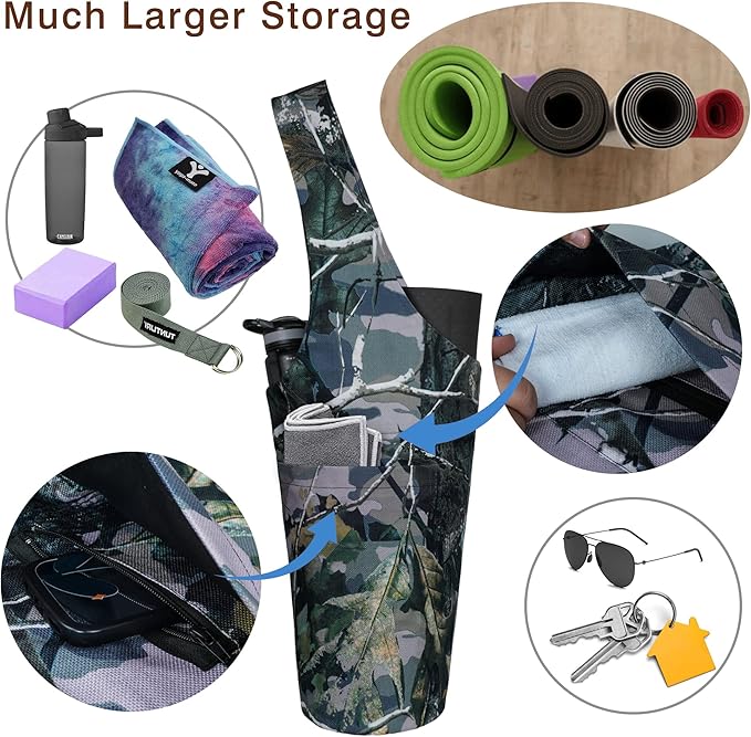 Fashion Printed Yoga Mat Bag with Large Side Pocket & Zipper Pocket Long Tote Yoga Bag Fit Most Size Mats - Holds More Yoga Accessories