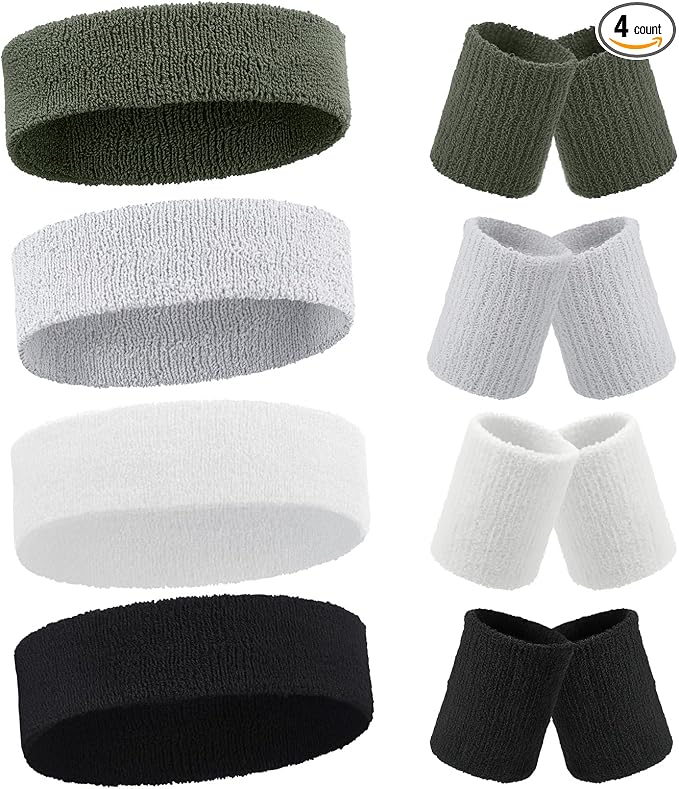 Civaner 12 Pcs 80s 90s Sweatbands Neon Headbands Wristbands for Men Women Party Sports Cotton Headbands Terry Cloth Athletic Sweat Bands for Tennis Football Gym Workingout Accessories