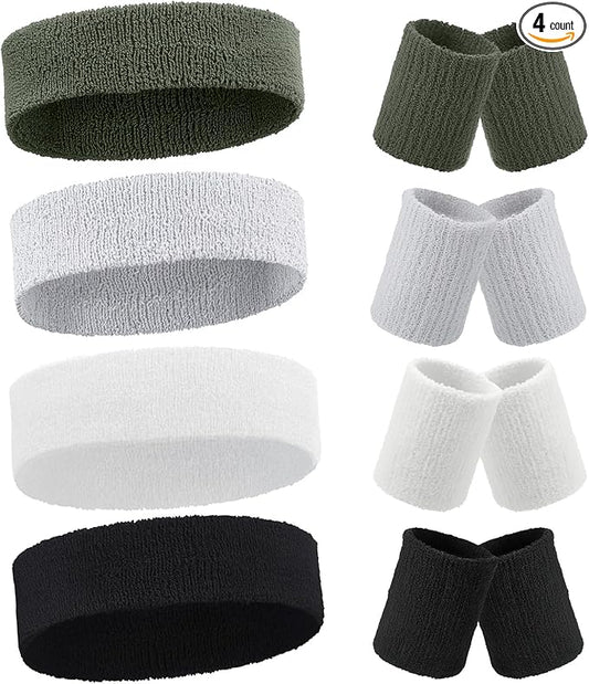 Civaner 12 Pcs 80s 90s Sweatbands Neon Headbands Wristbands for Men Women Party Sports Cotton Headbands Terry Cloth Athletic Sweat Bands for Tennis Football Gym Workingout Accessories